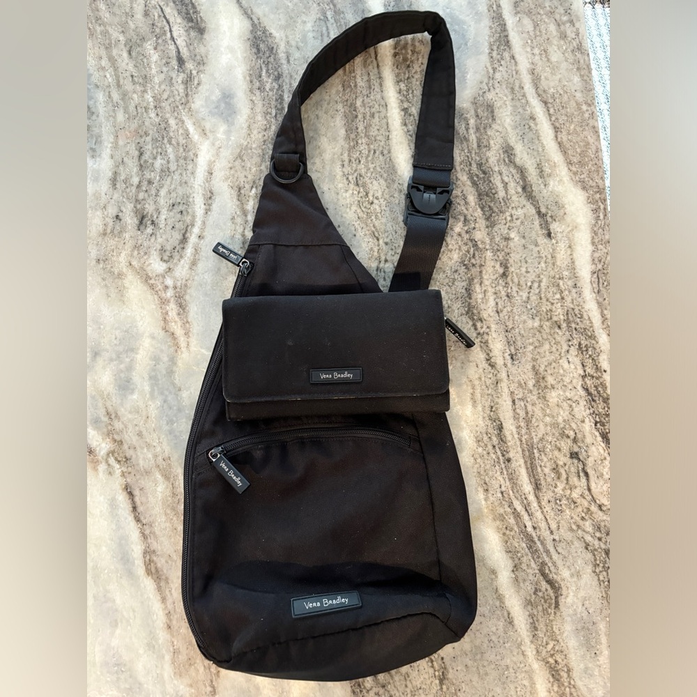 Vera Bradley Sling Backpack in Lighten Up Black with Black Wallet